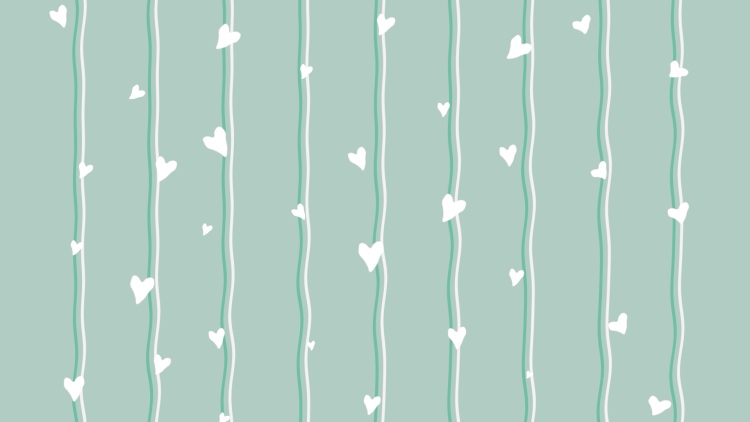 Pastel blue banner with hearts.